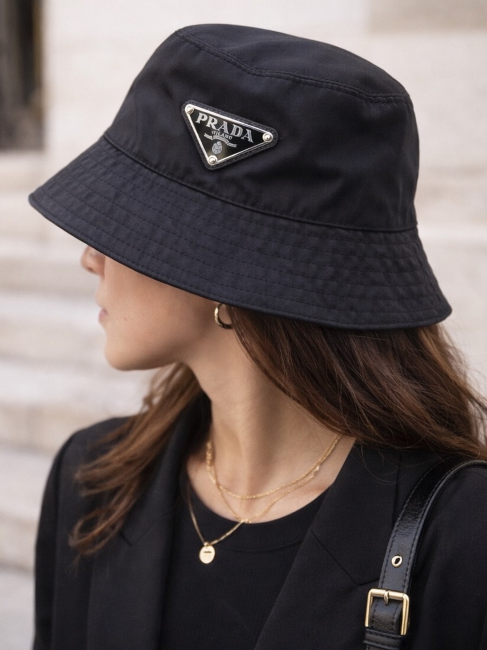 Prada Re-Nylon Bucket Hat Black Triangle Logo Size M